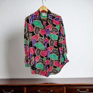 JP Collection 18/20 Vibrant Geometric Leaf Patterned Women's Shirt Vintage